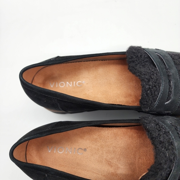 Vionic Cheryl Faux Fur Shearling Nubuck Suede Black‎ Loafer Size Women's 10 - Picture 8 of 11